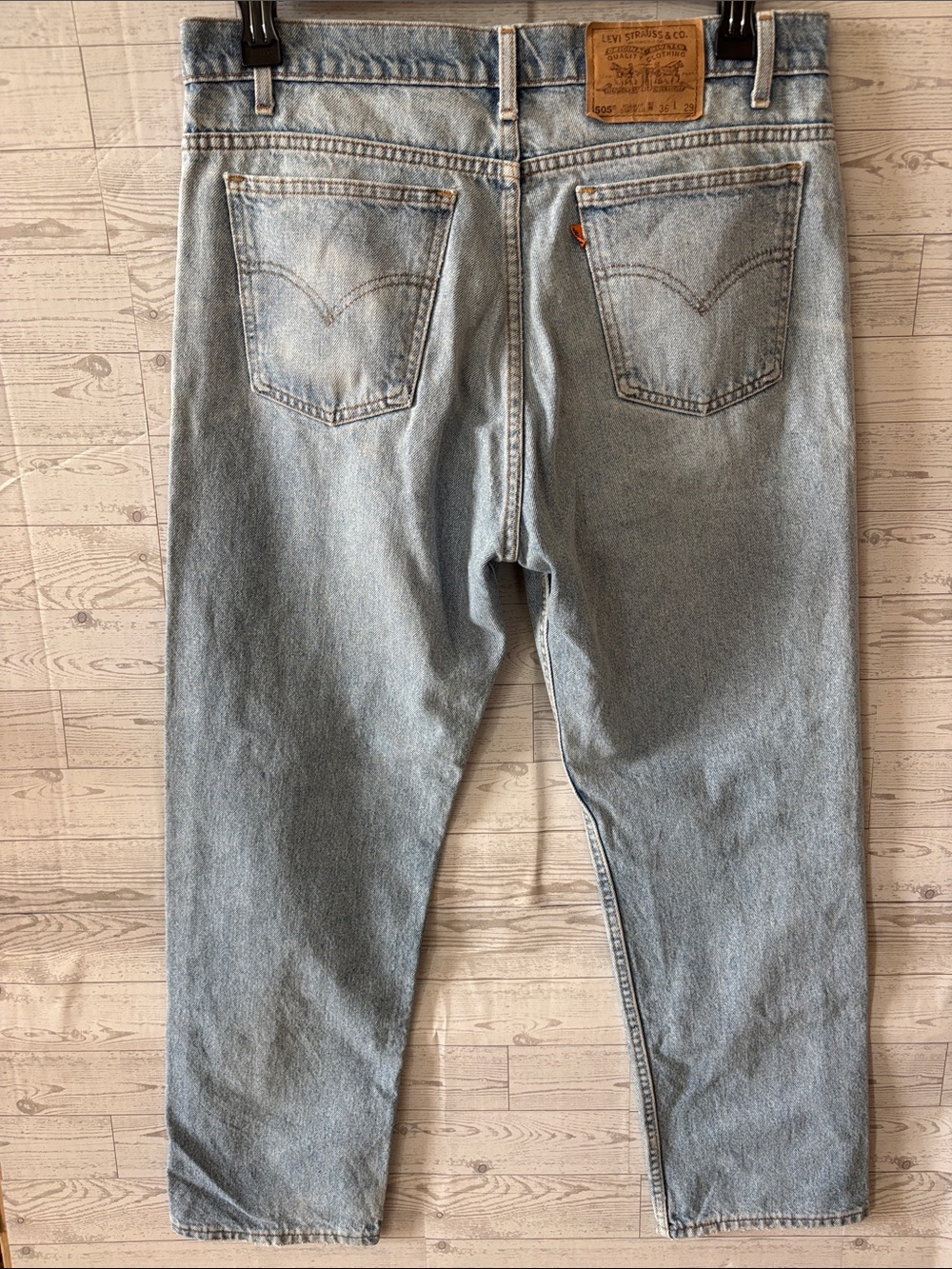 Levis vintage 505 orange tag regular fit straight leg light wash denim jeans